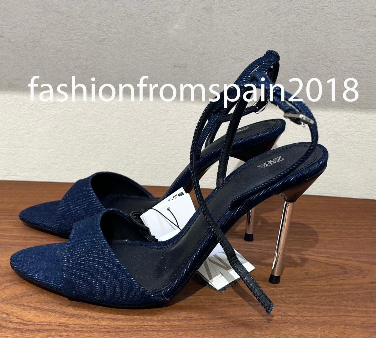 ZARA NEW WOMAN STRAPPY HIGH-HEELED DENIM SANDALS SHOES BLUE
