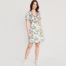 Old Navy Floral Puff-Sleeve Mini Wrap Dress
