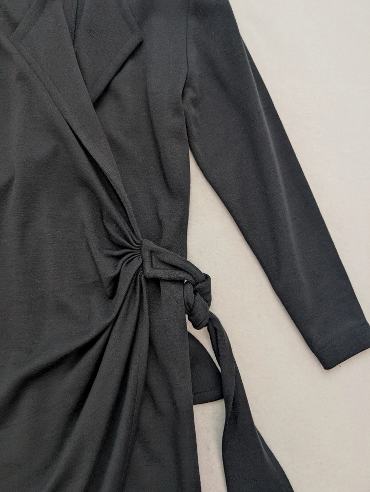 Liz Claiborne Vintage 90s Wrap Dress Size Small Black Wool Blend Long Sleeve - Image 3 of 4