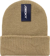 Khaki Tan Ribbed Watch Cap Beanie Knit Winter Hat Stretch Snowmobile Ski Decky