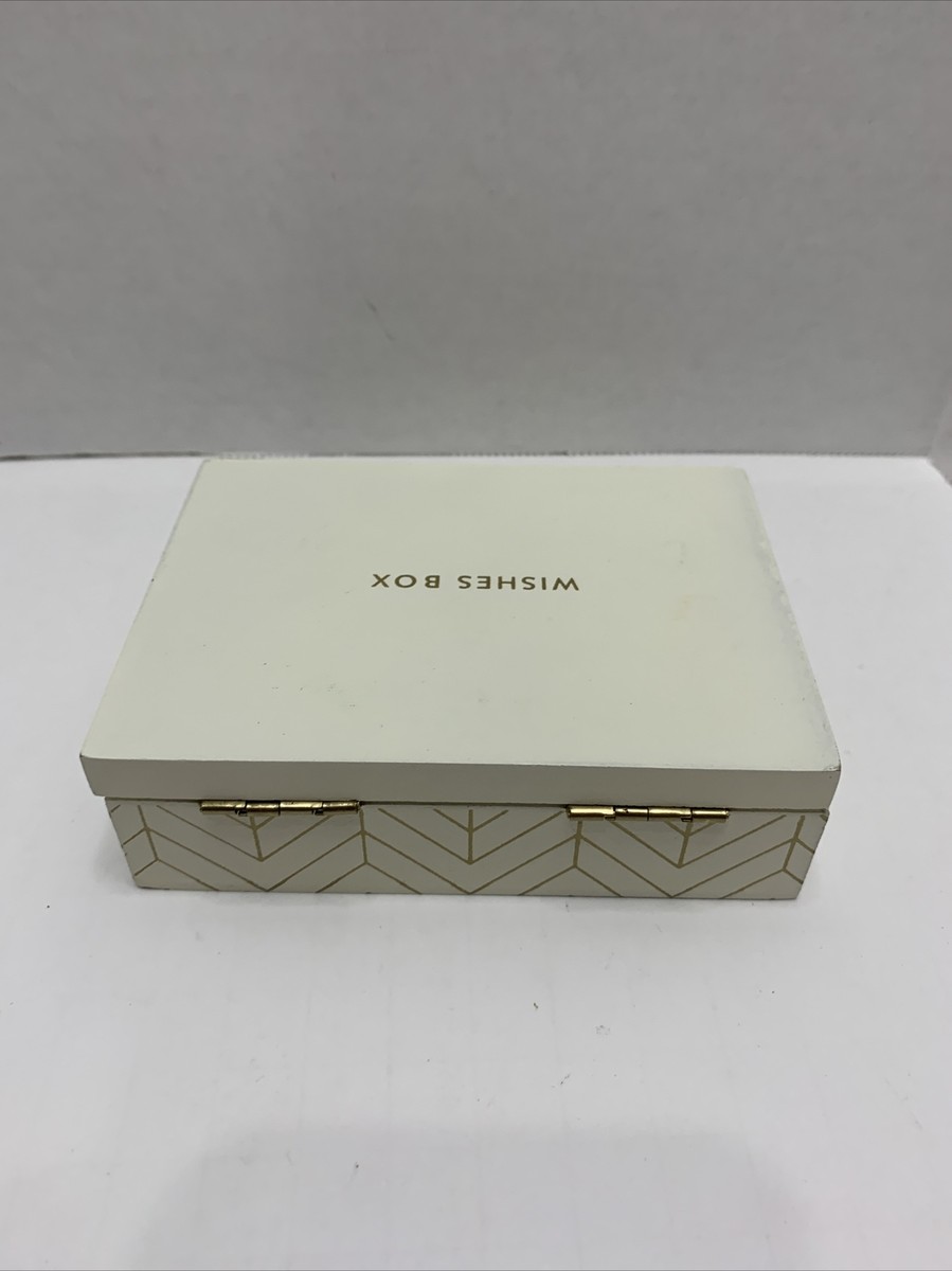 CR Gibson Wishes Box Wooden Keepsake Trinket Hinged With Paper And