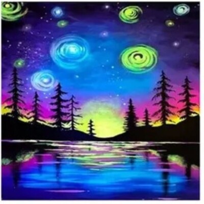 5D Diamond Painting Kit 30X30cm - Colorful Lake with Trees and Planets
