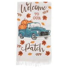 White  and Teal  Truck & Pumpkins Dish Towel