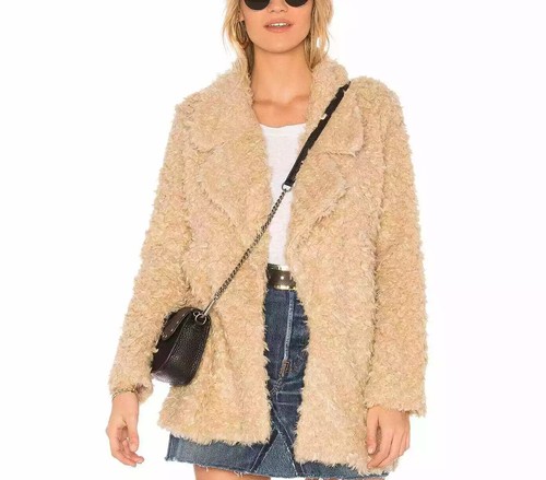 Faux Shag Shearling Open Coat Jacket 