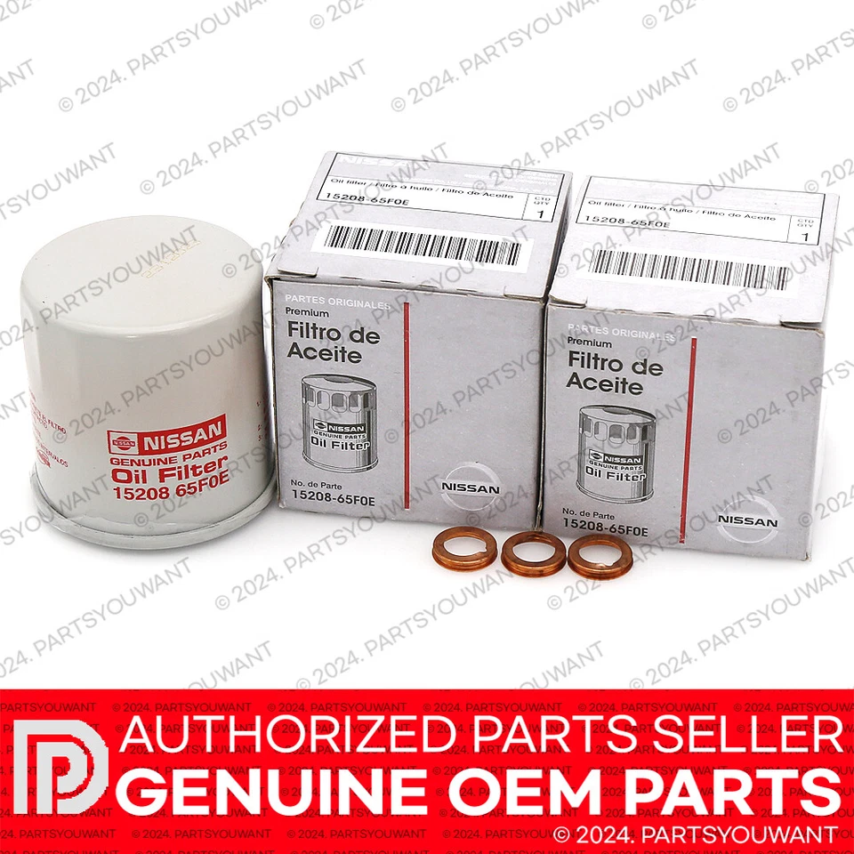 Filtro de aceite de motor original Nissan Infiniti OEM + junta de lavadora 15208-65F0E paquete de 3 Foto 3 de 4