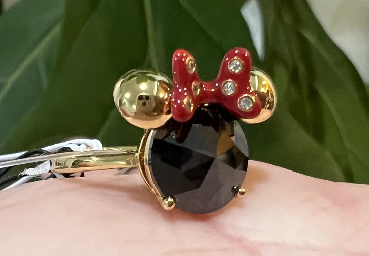 Kate Spade X Disney Minnie Mouse Ring Size 6 Black Stone Gold New w tag dust bag