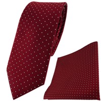 Schmale Tigertie Seidenkrawatte + Seideneinstecktuch Bordeaux Silber Gepunktet