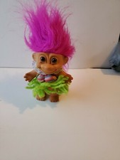 Vintage Troll Doll Russ Hawaiian Hula Dancer Grass Skirt Pink/Purple Hair