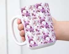 Garden of Orchids Coffee Tea Mug Cup 15 Oz Ceramic Floral Design by Mugzan