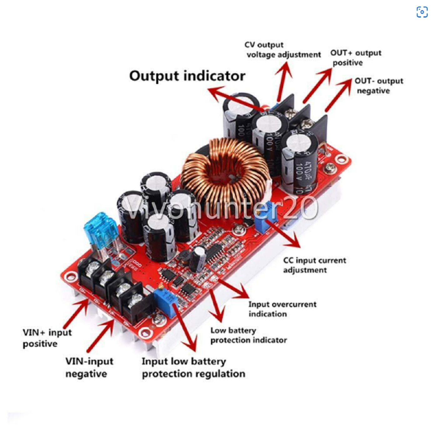 Durable 1200W 20A DC Converter Boost Stepup Power Module 860V To 12