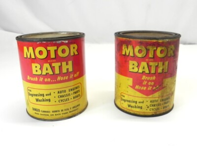 VINTAGE LOT OF 2 MOTOR BATH MECHANICS BRAND 1 QT CAN BOTH ALMOST FULL PRE-OWNED 