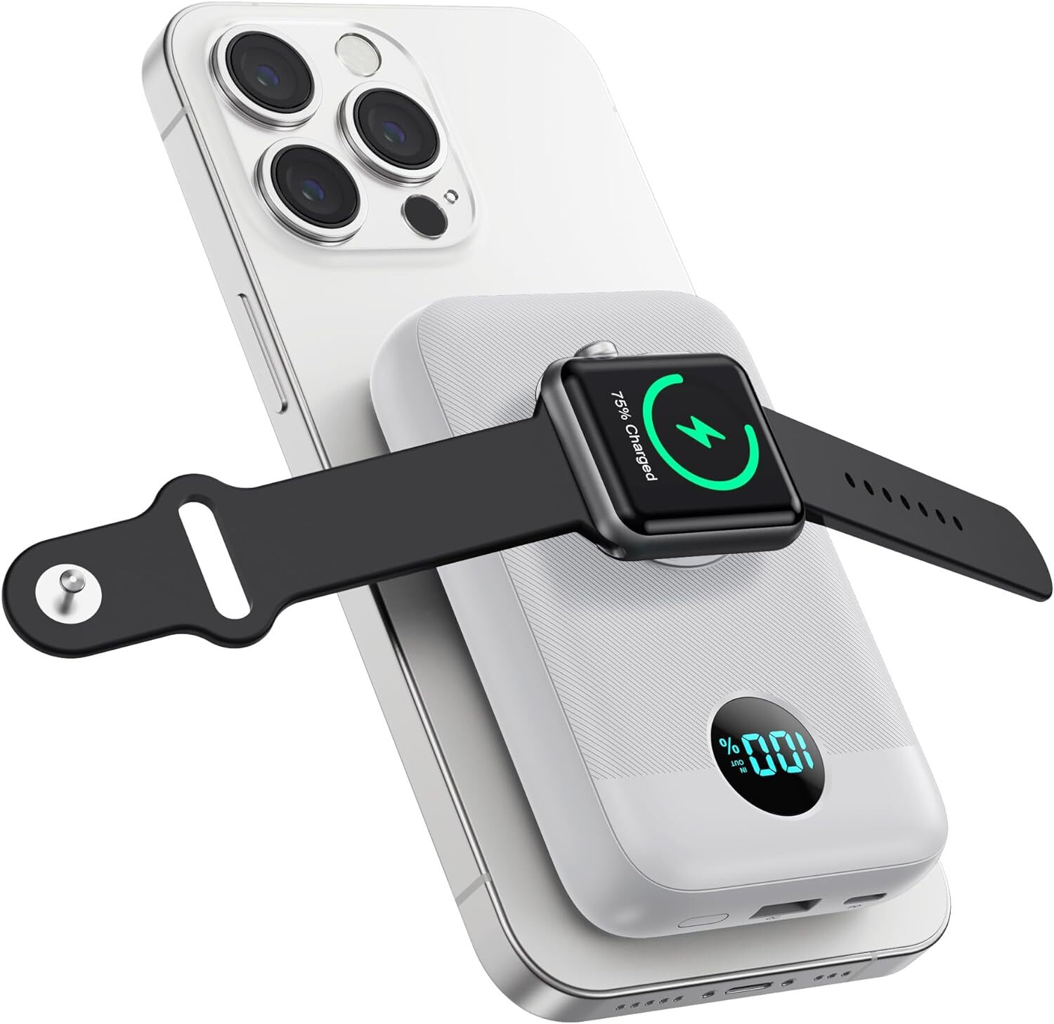 Magnetic Portable Charger 10800mAh 4-in-1 Wireless Power Bank with iWatch Charge