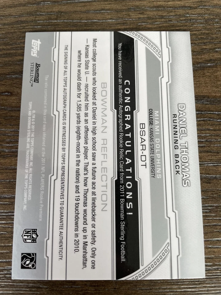 2011 Bowman Sterling #BSAR-DT Daniel Thomas Autographed Relics Blue #/99 - Image 2 of 2