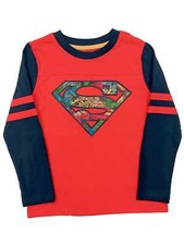 DC Comics Boys Red  Blue Stripe Superman T-Shirt Long Superhero Tee Shirt