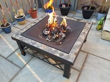 Outdoor Fire Pit Large Table 3 in 1 Square BBQ Grill Poker Camping Bonfire NEW