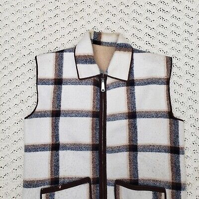 Vtg Reversible Mens Plaid Tan Vest Astro Zipper Pockets Vtg Reversible Mens Plaid Tan Vest Astro Zipper Pockets