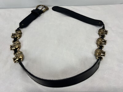 Vtg Liz Claiborne Black Leather Brass Elephant Belt Eclectic 