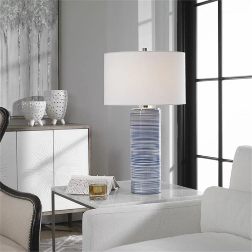 Uttermost Montauk Ceramic and Steel Striped Table Lamp in White and Indigo - Picture 8 of 10