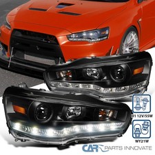 Black Fits 2008-2017 Mitsubishi Lancer 08-15 Evo X Led Strip Projector Headlight