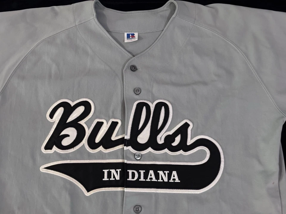 Camiseta de béisbol vintage de los Indiana Bulls Russell Athletic #9 jugador gris logotipo cosido Foto 2 de 4