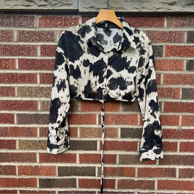 Dressin Cream and Black Brush Stroke Speckled Collared Button Down Tied Top