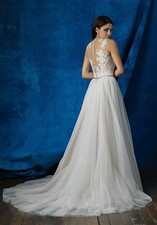 Sample Lace A-line Wedding Dress, Allure Champagne Illusion Top, Ivory Reg $3999