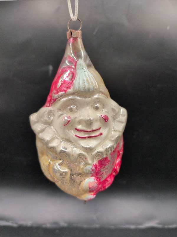 Delightful Antique 1920s German Smiling Half Clown Christmas Ornament 4"