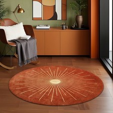 ZULIDA Round Velvet Area Mat with Radiant Orange Red Pattern - Soft, Shed-Free,