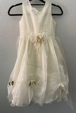 Sz 6 Flower Girl Ivory Dress Fairy Princess Formal Rosettes Layered Tulle 325