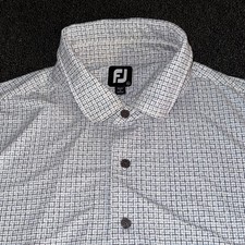 Footjoy FJ Men  s Golf Polo Size XL All Over Check Print White Blue Performance