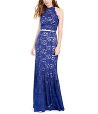 Sequin Hearts Womens 2 Piece Lace Halter Gown Dress