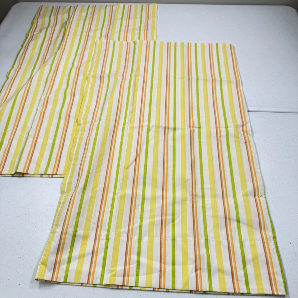 vintage pillowcase standard pair yellow green orange stripes blend mcm retro - Image 2 of 4