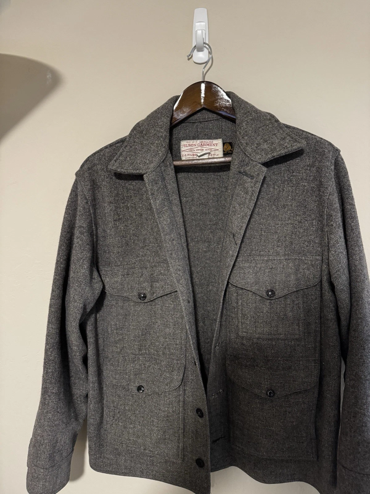Filson Mackinaw Men's Wool Cruiser Jacket 42 44 Grey Style 110 80s Woolmark image 1