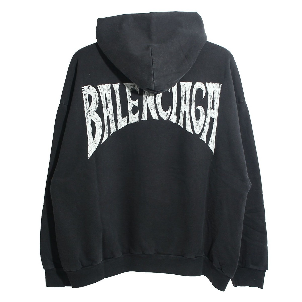 Balenciaga Hand Drawn Logo Medium Fit Hoodie Washed Black 767877