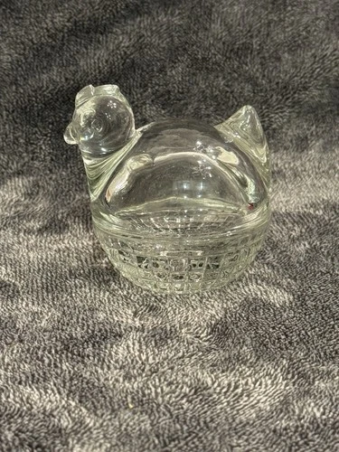 Hen On Nest Clear Glass Covered Candy Dish Vintage Anchor Hocking