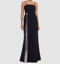 Betsy  Adam Women's Black Sequin Trim Sleeveless Square Neck Dress Size 4