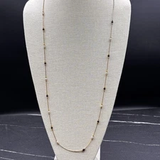 Gold Tone Long Necklace Women One Size Black & White Beaded Minimalist Chain