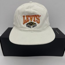 Vintage Levis 90s White Strap Back Cap Hat Adjustable Y2K Embroidered Retro