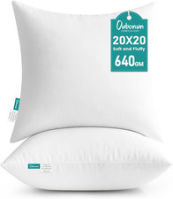 20 x 20 Throw Pillow Inserts Pack of 2 White Down Alternative Washable