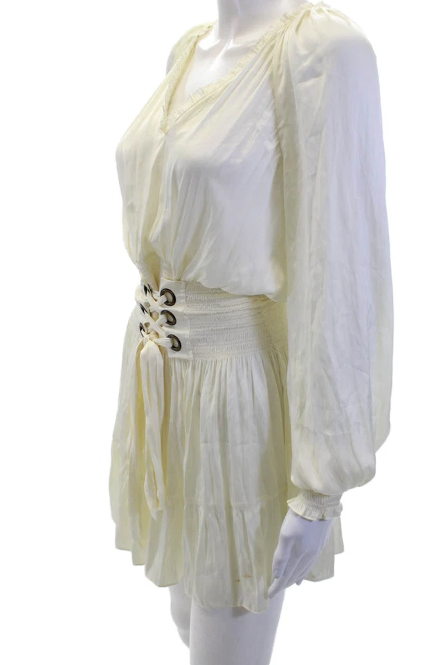 Ramy Brook, Women, Blouson Long Sleeve V-Neck White Dress Bohemian Size XS - Image 2 of 4
