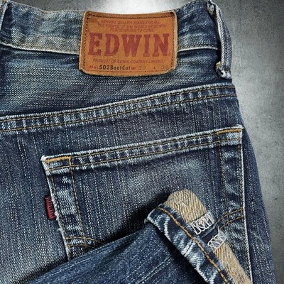 EDWIN 503 archive denim flare pants 00s’ Vintage Edwin 503 Blue Trip Flare Jeans - Y2K Boot Cut Denim W31
