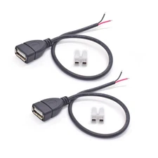 2PCS USB Female Pigtail 2 Wire,0.3M/1Ft 20AWG USB 2.0 Female Plug to Bare Wir