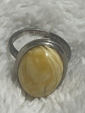 Vintage LARGE Sterling Silver Baltic Butterscotch Egg Yolk Amber Dinner Ring