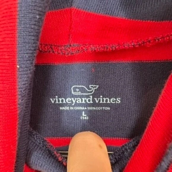 Vestido suéter Vineyard Vines feminino tamanho grande 14 vermelho marinho listrado gola alta - Imagem 4 de 4