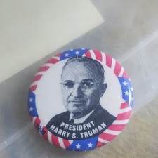 Harry S. Truman 1949 Metal Presidential Button Red White Blue Stars 1 Inch