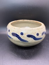 Handmade Ceramic Bowl with Blue Brushstroke Design – Rustic Studio Pottery
