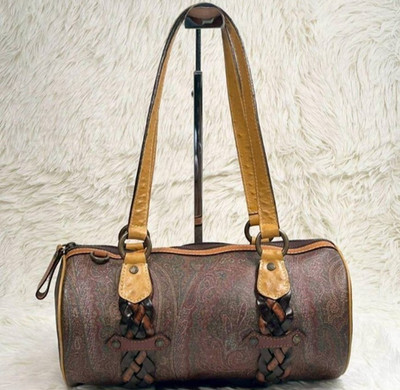 RARE ETRO shoulder boston bag Paisley braid Beige PVC and  Leather  from Japan