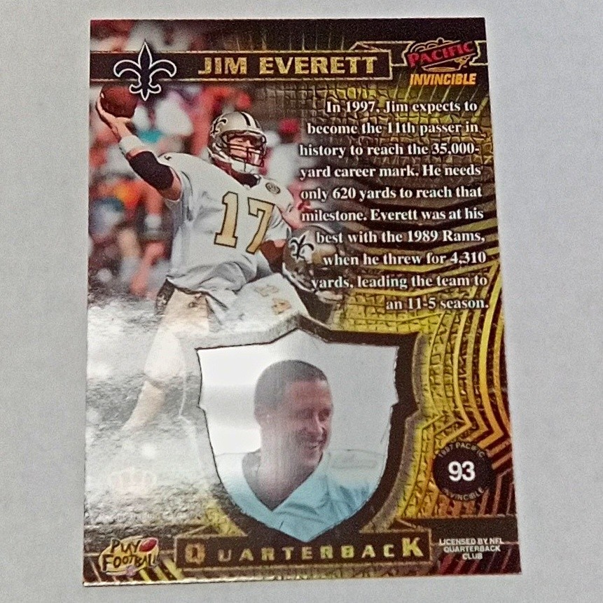 Pacific 1997 Invincible Invincible Insert Jim Everett #93 Saints Football Card