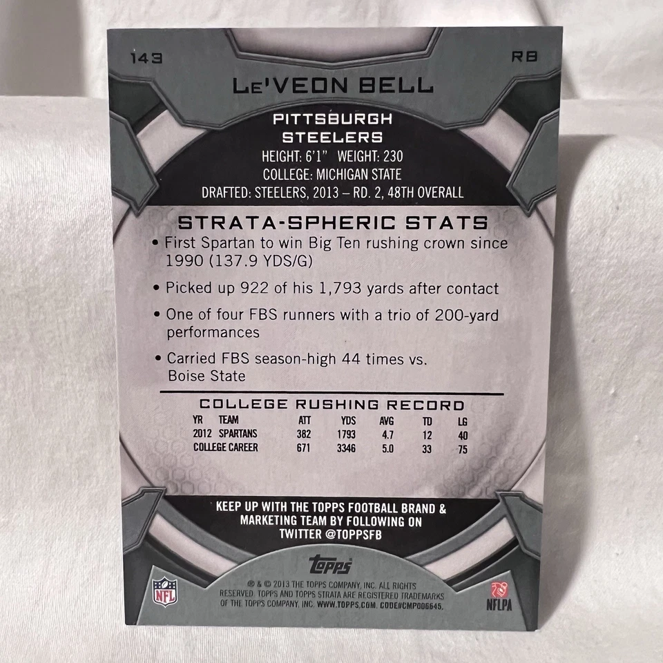 2013 Topps Strata #143 Le'Veon Bell RC Rookie Pittsburgh Steelers Card - Image 2 of 2