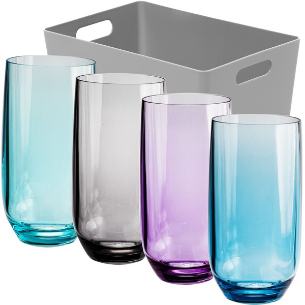 4X Acryl Trinkglas 450Ml Bunt Mit Box Wasserglas Party Kunststoff Camping Glas-image